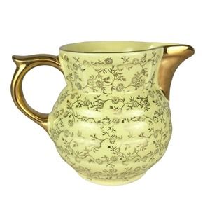 VTG USA 22K Gold GUARANTEED Yellow Floral Porcelain Creamer Milk Jug 4"